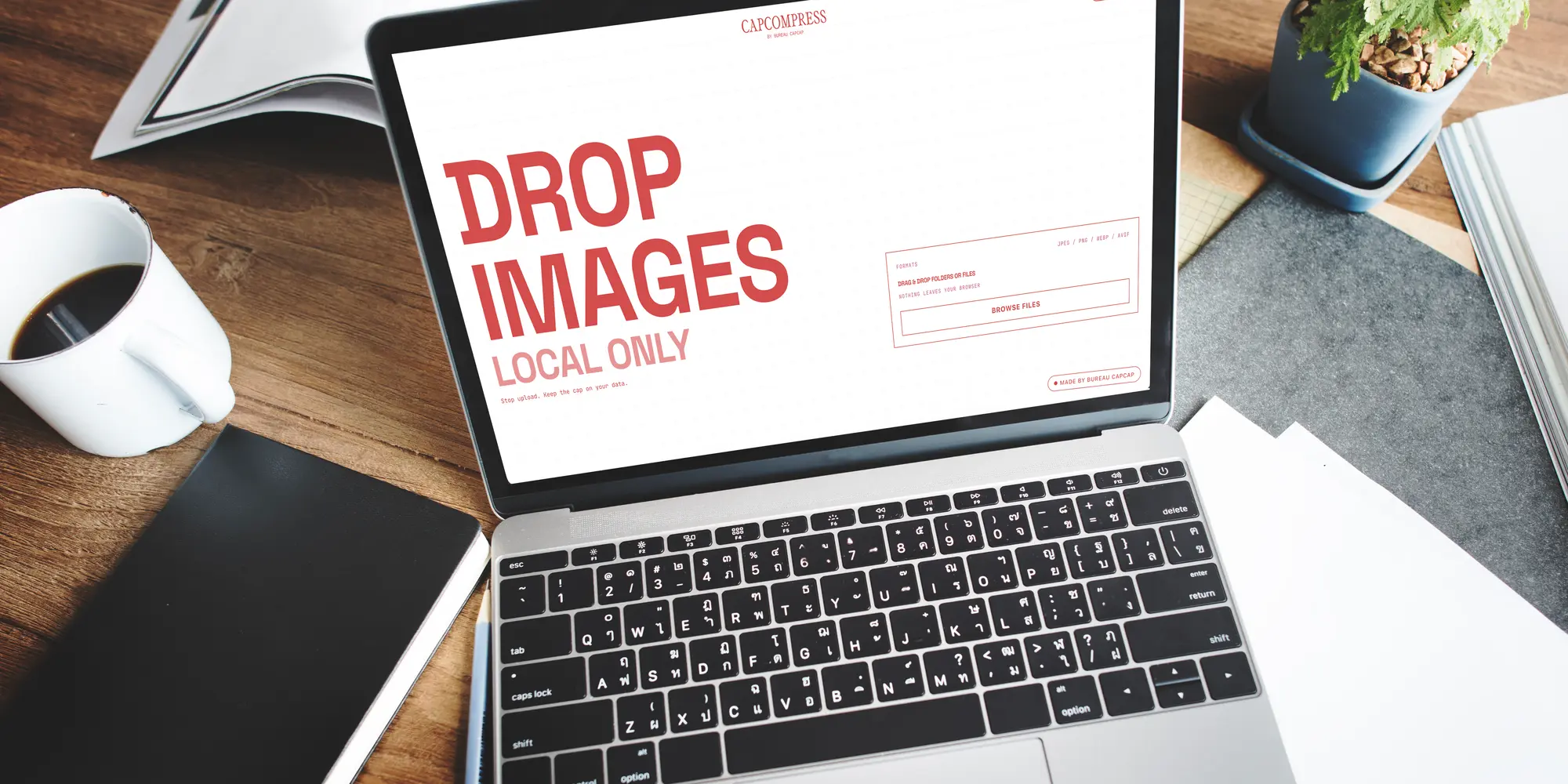 Photo d'un ordinateur sur le site de compression d'image pour le web capcompress.bureaucapcap.com