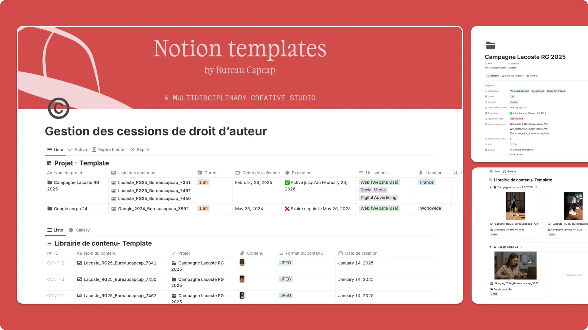 Template notion Gestion des cessions de droit d'auteur pour